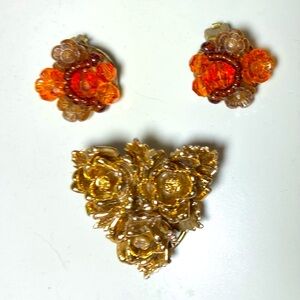 Vintage Signed West Germany Lot Scarf clip & Earrings